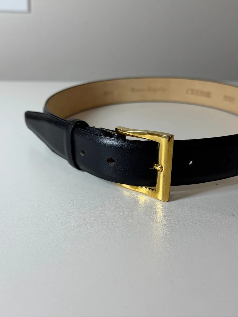 Brand New Cipriani Small ~33W Italian Calfskin Black Leather Belt Gold Buckle